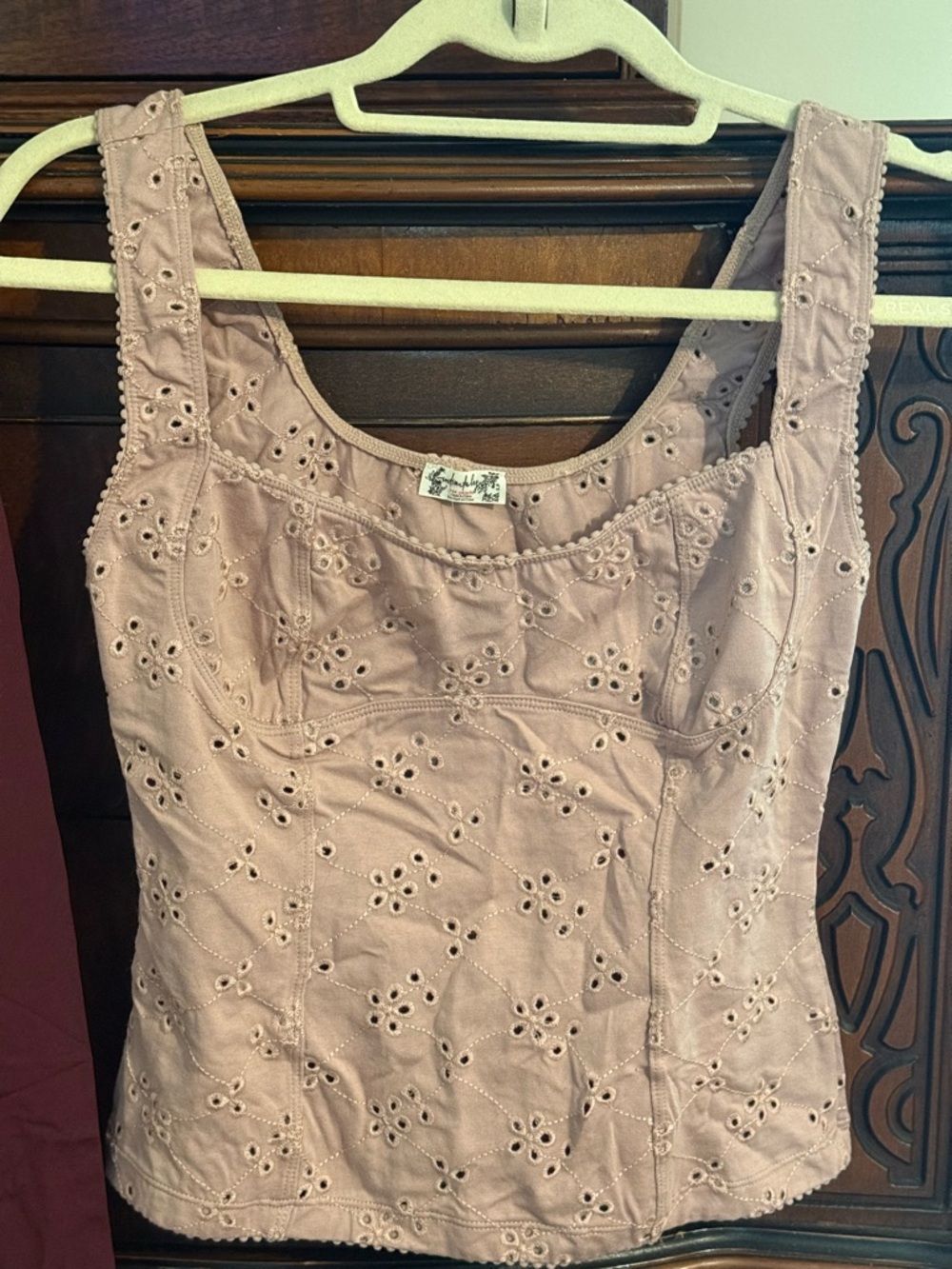 Embroidered Eyelet Camisole Tank - Dusty Rose
